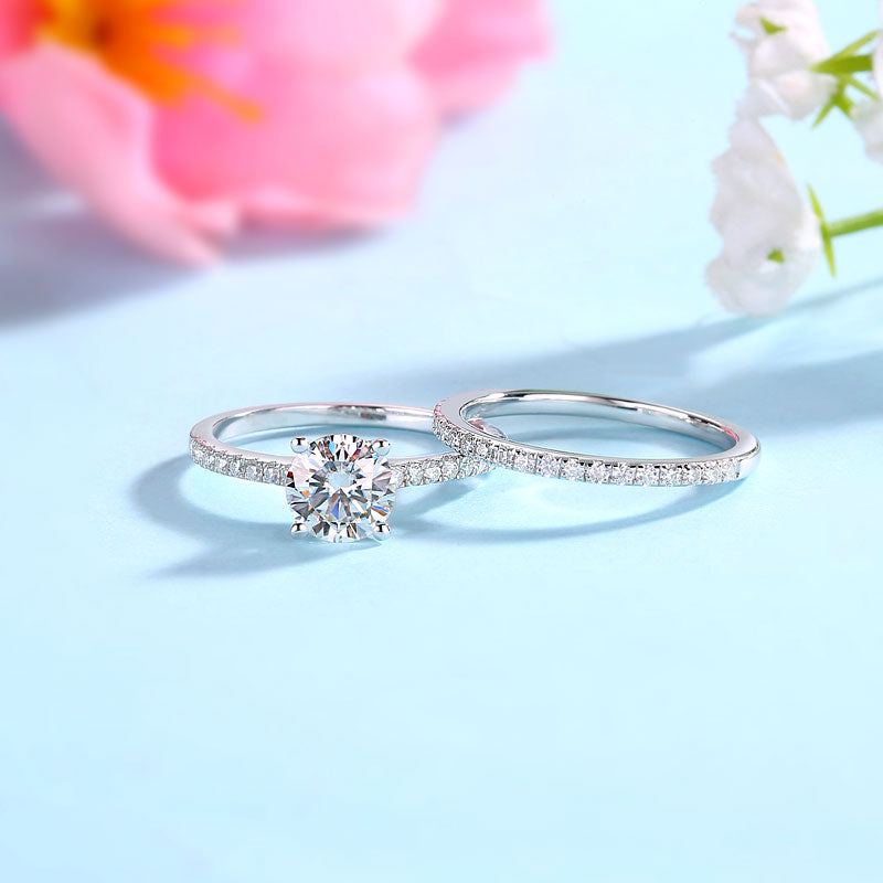 1 Carat Moissanite Diamond Ring Set (1 pcs / 2 pcs) 925 Sterling Silver