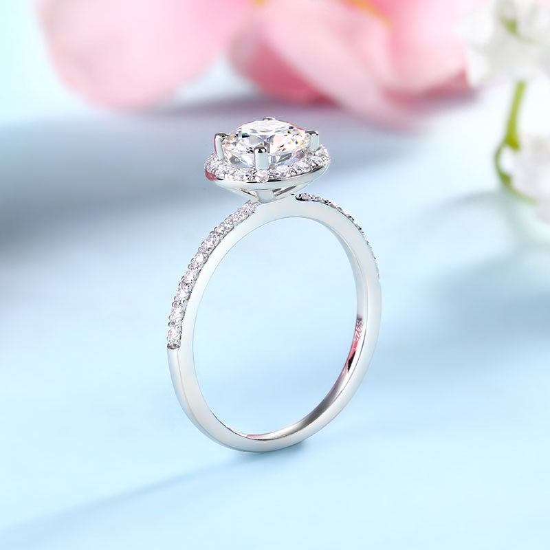 1 Carat Moissanite Diamond Halo Ring Set (1 pcs / 2 pcs) 925 Sterling Silver