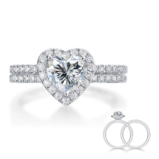 1 Carat Heart Moissanite Diamond  Ring Set (1 pcs / 2 pcs) 925 Sterling Silver