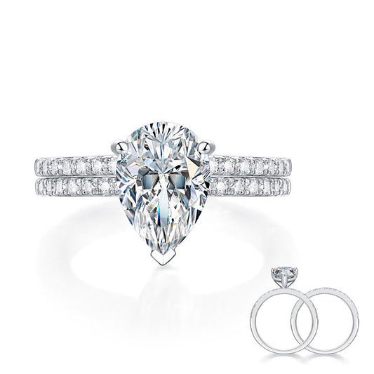 2 Carat Pear Cut Moissanite Diamond  Ring Set (1 pcs / 2 pcs) 925 Sterling Silver