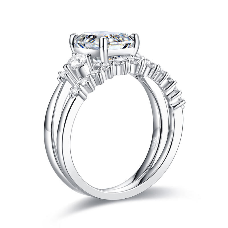 2 Carat Emerald Cut Moissanite Diamond  Ring Set ( 2 pcs) 925 Sterling Silver