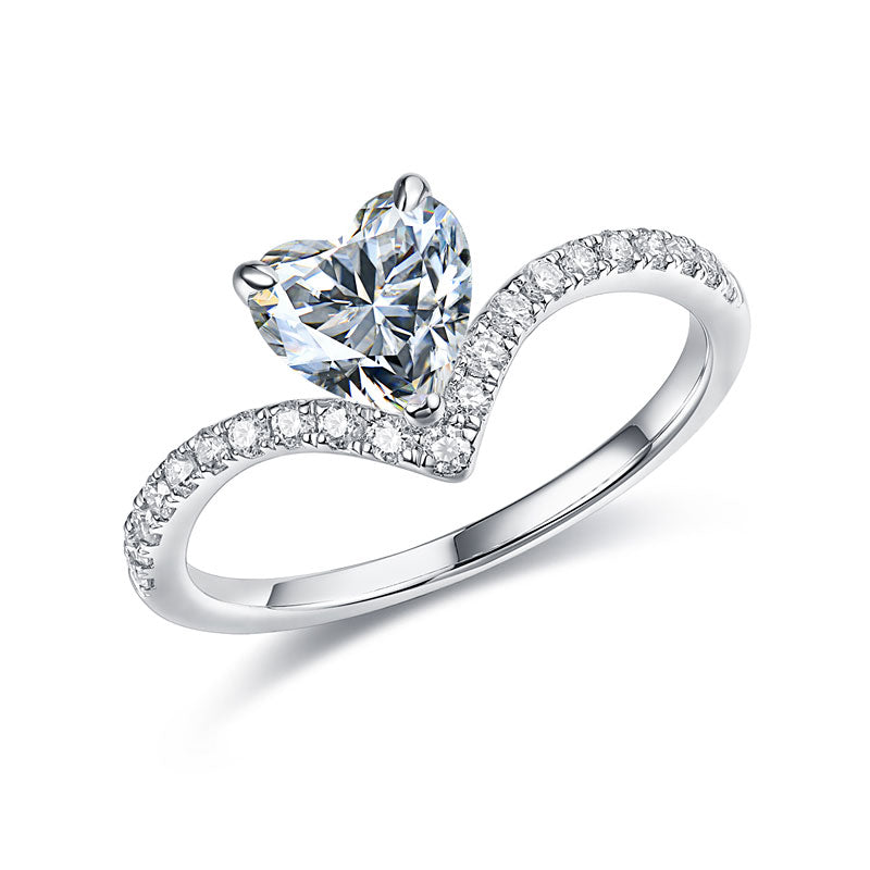 Heart 1 Carat Moissanite Diamond Ring Engagement 925 Sterling Silver