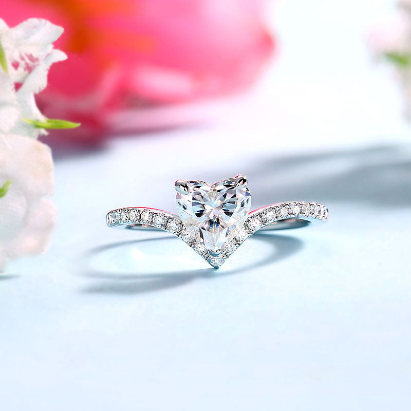 Heart 1 Carat Moissanite Diamond Ring Engagement 925 Sterling Silver
